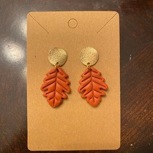 Orange Leaf Clay Earrings